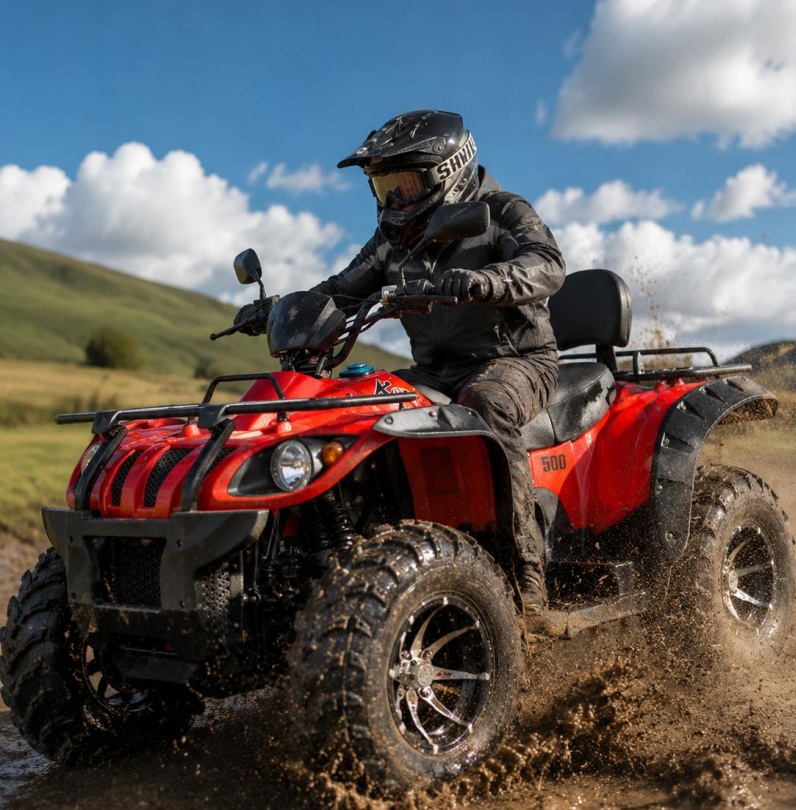 Red all-terrain vehicle in an outdoor setting
